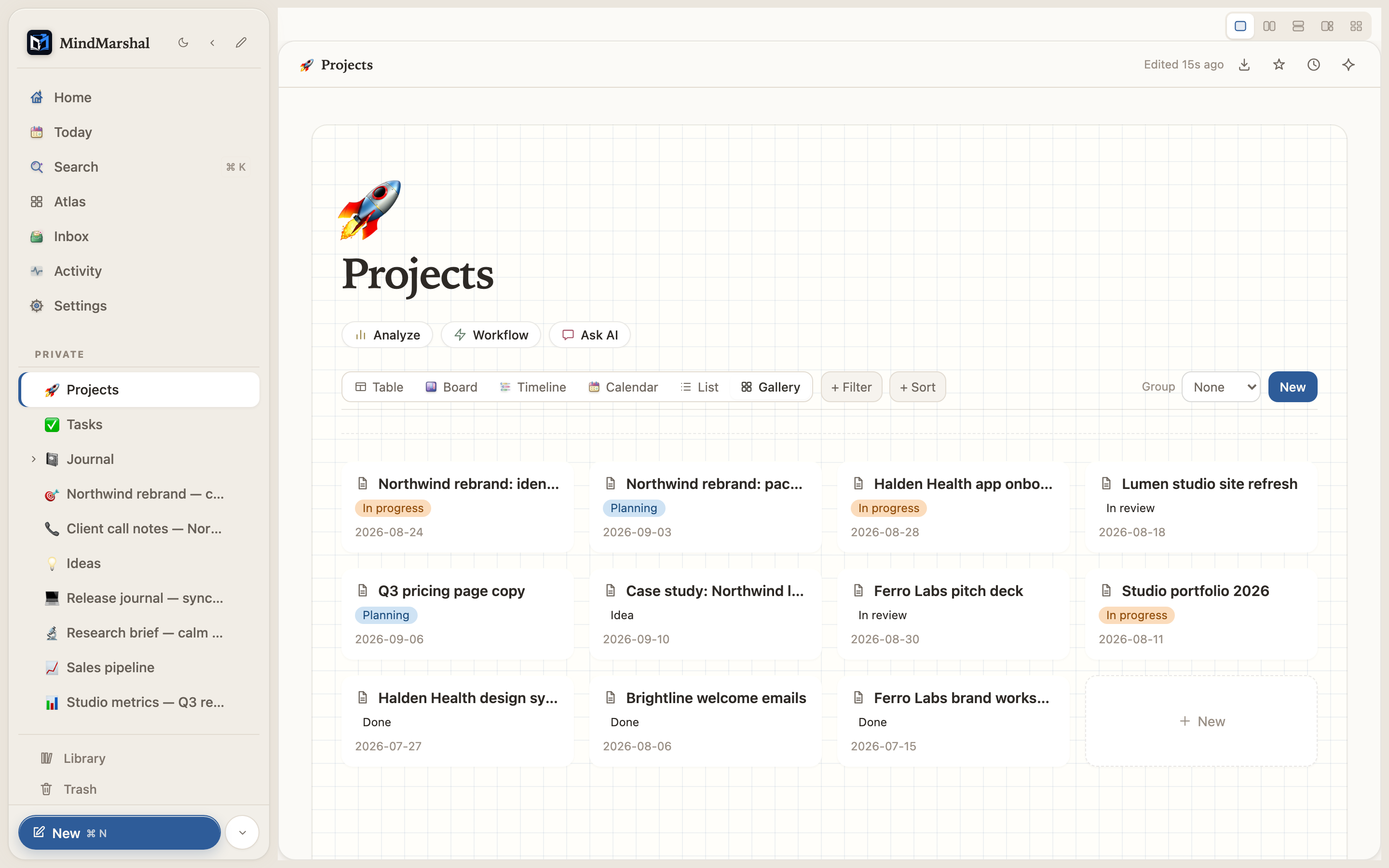 Mind Marshal — a database gallery view.