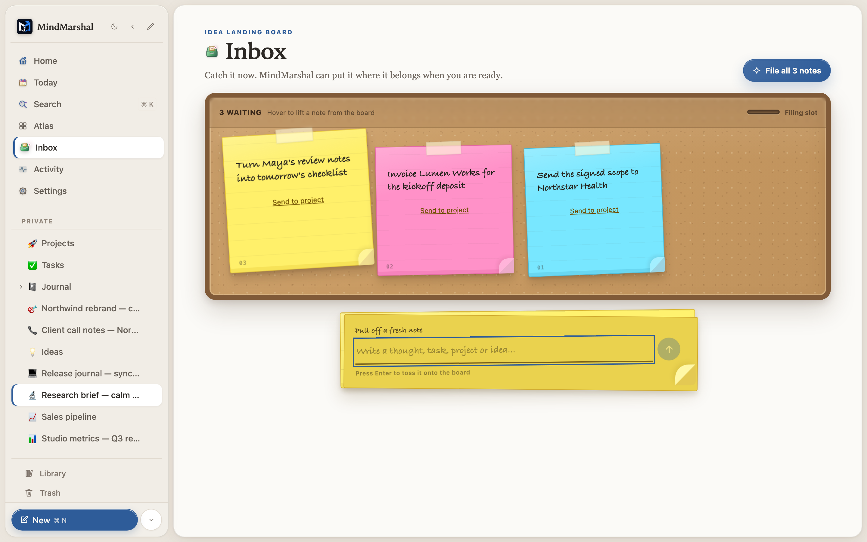 Mind Marshal — a freelance Inbox with client scope, invoice, and review follow-ups.